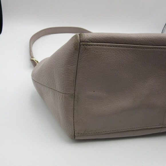 Kate Spade Gray Beige Pebbled Leather Bow Shoulder Strap Chain Handles Purse - Picture 4 of 9